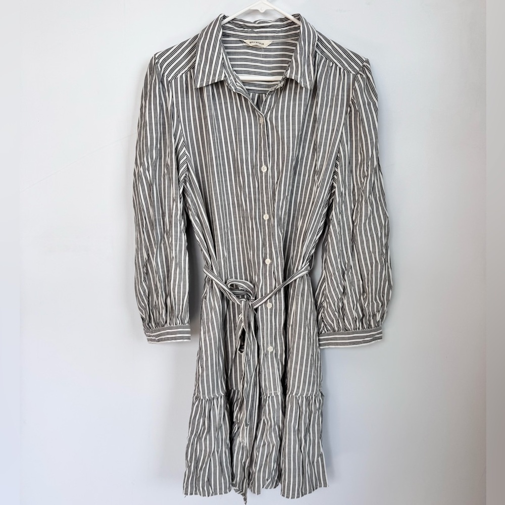 Max Studio Gray and White Striped Mini Shirt Dress